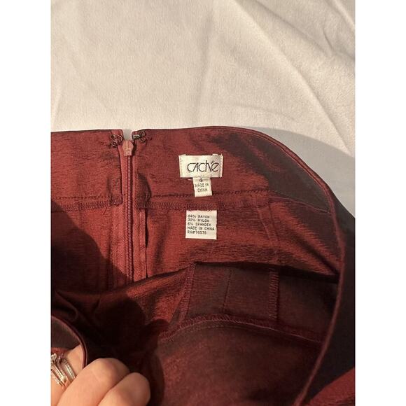 Cache Women Deep Red Cocktail Formal Short Stretch Pencil Skirt Size 4 - Picture 3 of 5